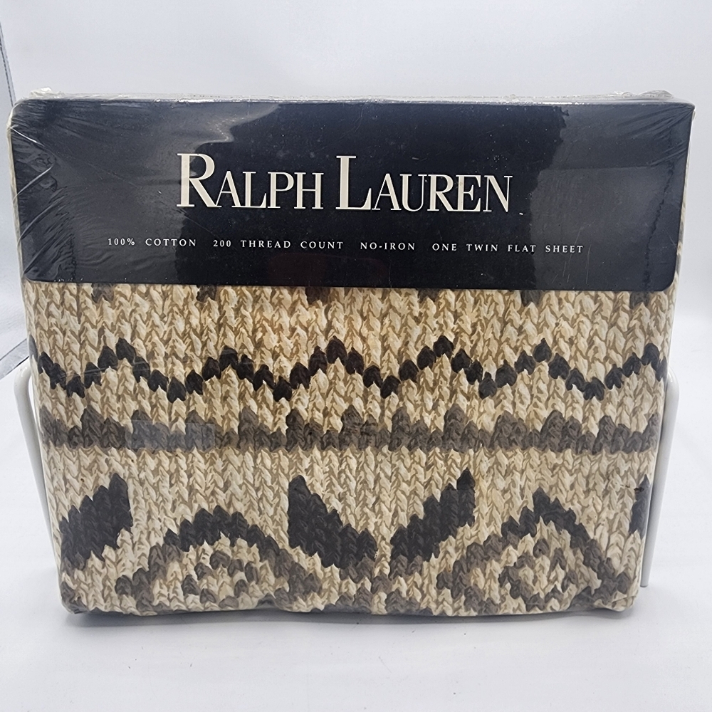 New Sealed RALPH LAUREN Nazomi Peak Neutral One TWIN Flat Sheet 200 Thread